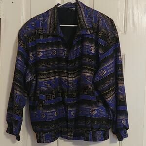 Vtg 90s FUDA International Zip Up 100 % Silk Jacket Medium